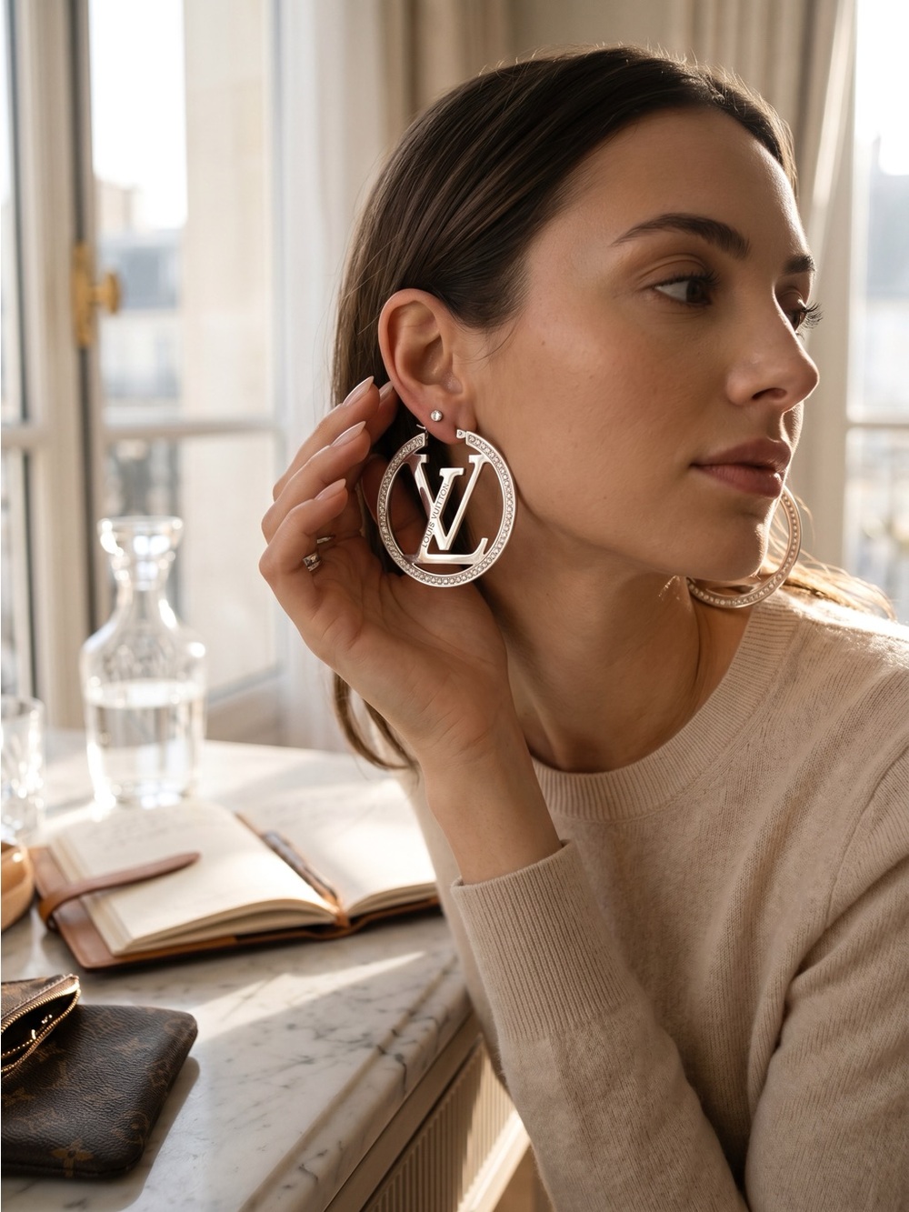 Logo Crystal Hoop Earrings - Silver